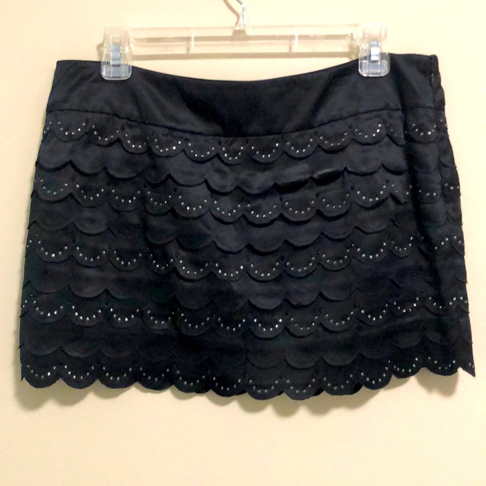 bebe Mini skirt Black Silk embellished SZ  8